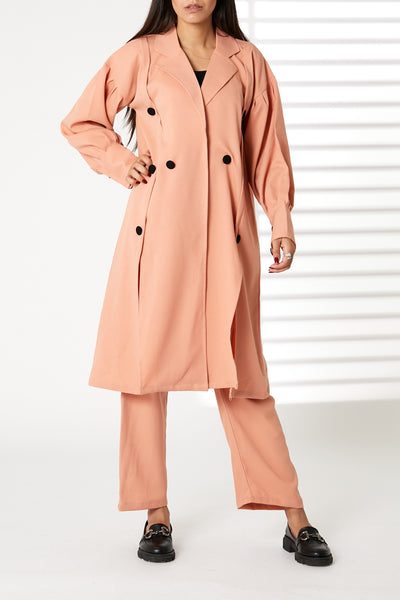 00MOiSTREET Pink Mid Length Barbie Crepe Trench Coat Set (8055673127139)