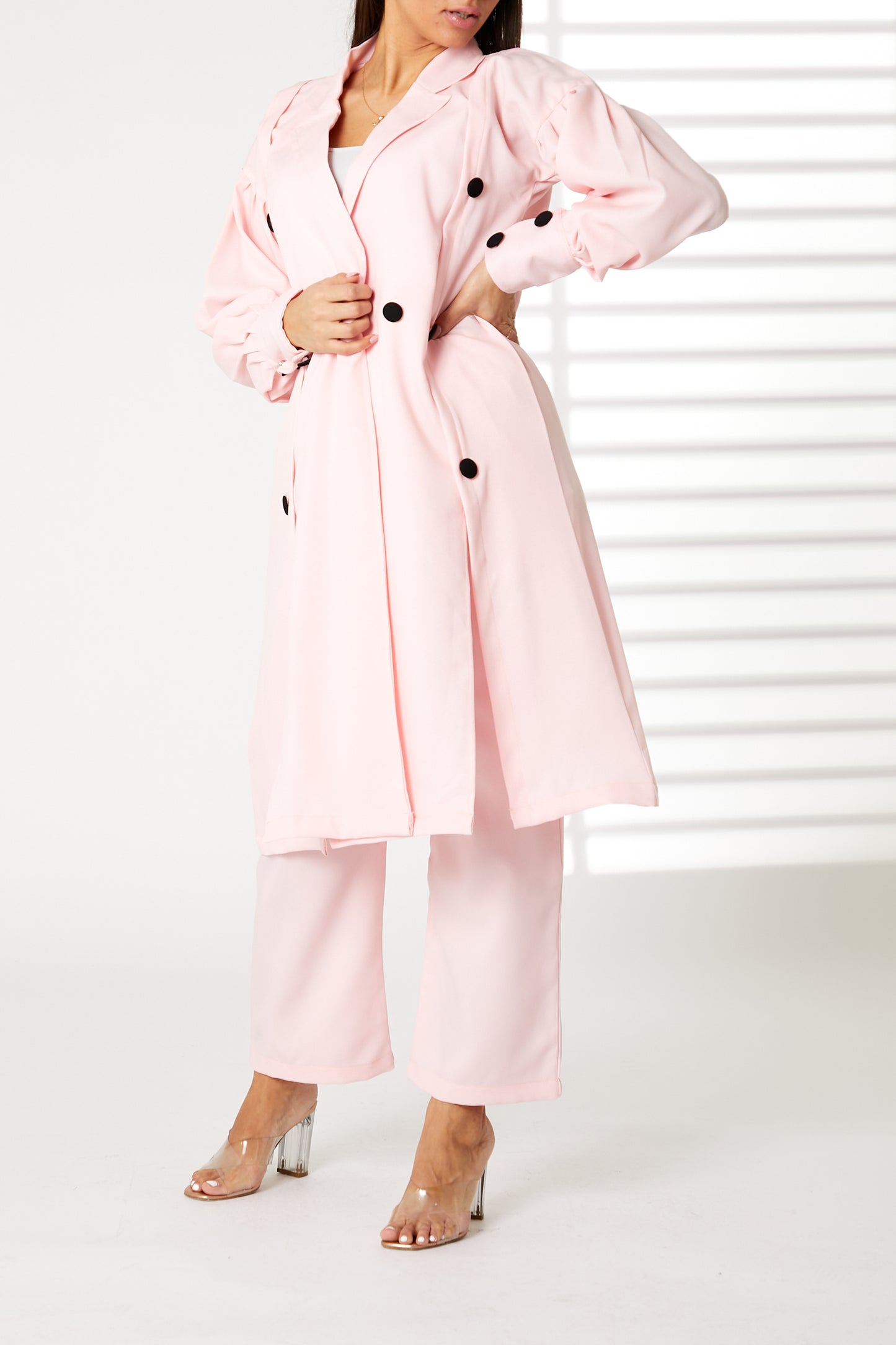 MOiSTREET Pink Mid Length Barbie Crepe Trench Coat Set (8055673553123)