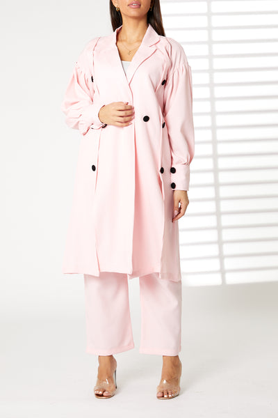 MOiSTREET Pink Mid Length Barbie Crepe Trench Coat Set (8055673553123)