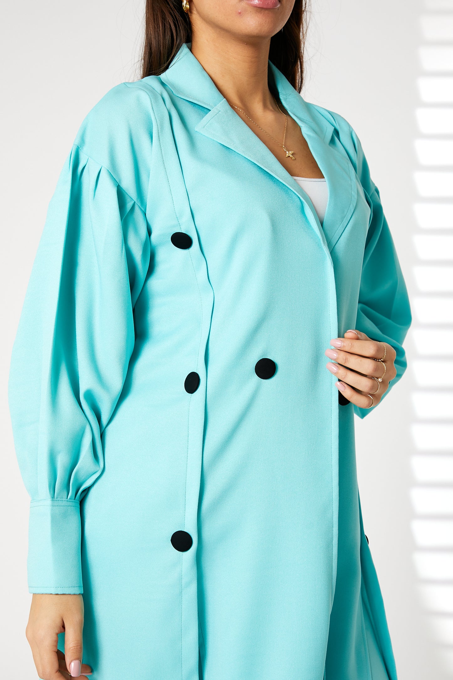 MOiSTREET Blue Mid Length Barbie Crepe Trench Coat Set (8055676305635)