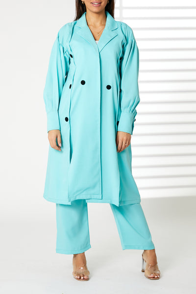 MOiSTREET Blue Mid Length Barbie Crepe Trench Coat Set (8055676305635)