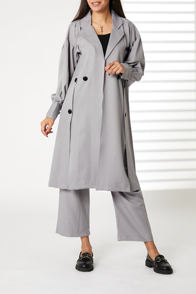 MOiSTREET Grey Mid Length Barbie Crepe Trench Coat Set (8055680172259)