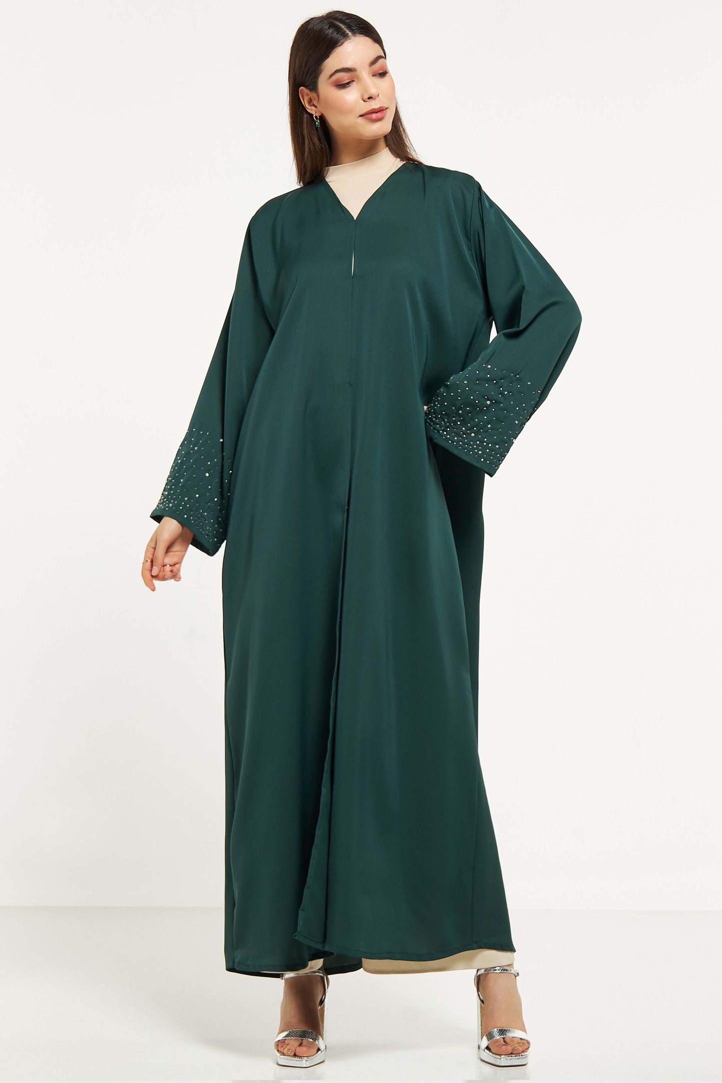 MOiSTREET Stone Embellished Abaya with Sheila (8043917607139)