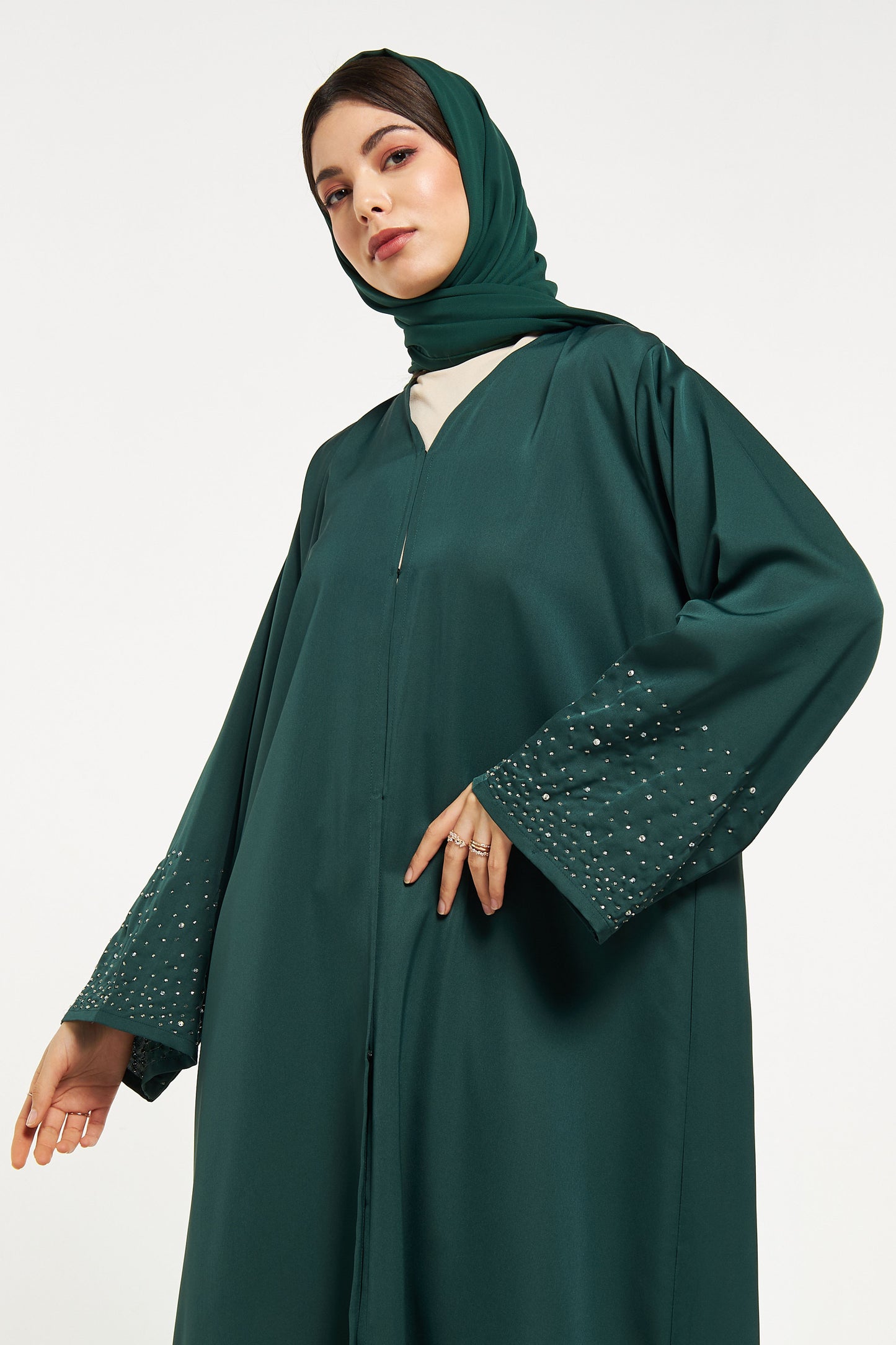 MOiSTREET Stone Embellished Abaya with Sheila (8043917607139)