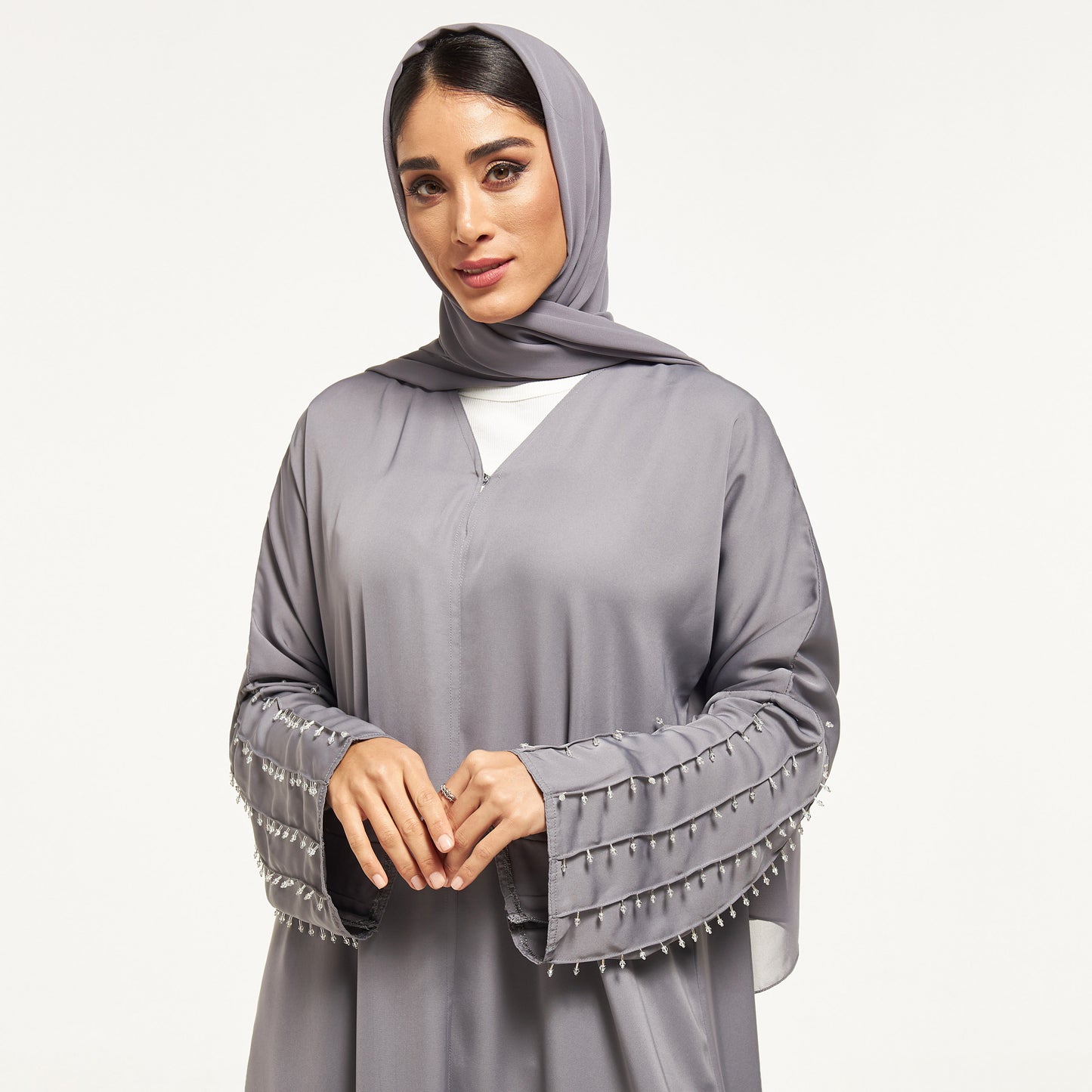 MOiSTREET Embellished Abaya with Sheila and Pleat Detail (8043919114467)