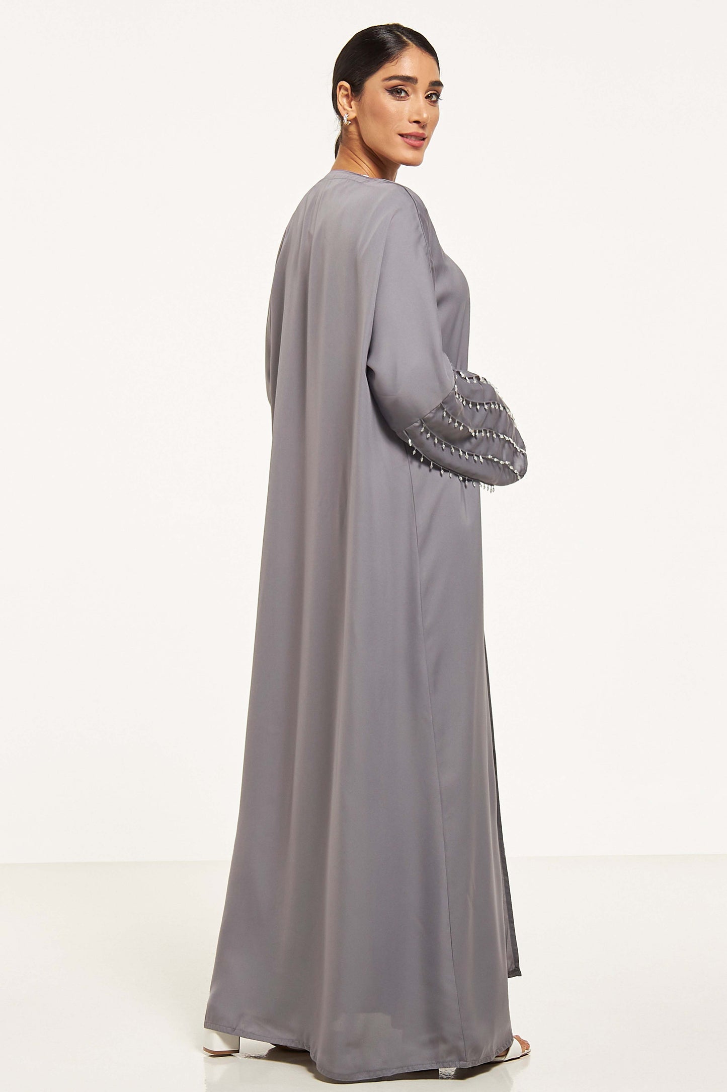 MOiSTREET Embellished Abaya with Sheila and Pleat Detail (8043919114467)