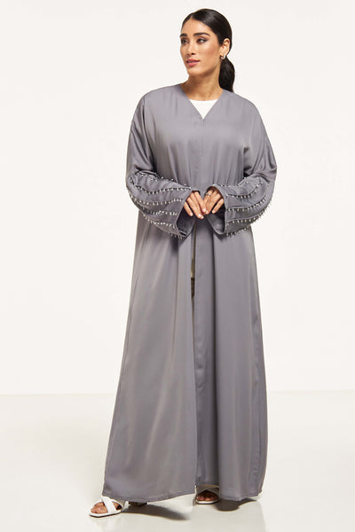 MOiSTREET Embellished Abaya with Sheila and Pleat Detail (8043919114467)
