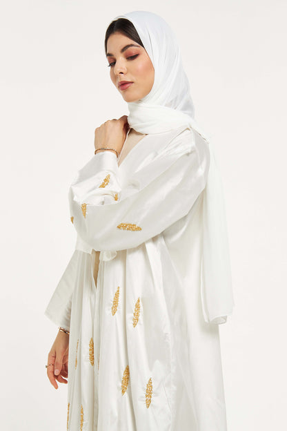 MOiSTREET Bead Embellished Abaya with Solid Panel Overlay and Sheila (8043953160419)