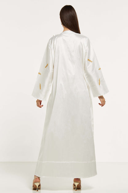 MOiSTREET Bead Embellished Abaya with Solid Panel Overlay and Sheila (8043953160419)