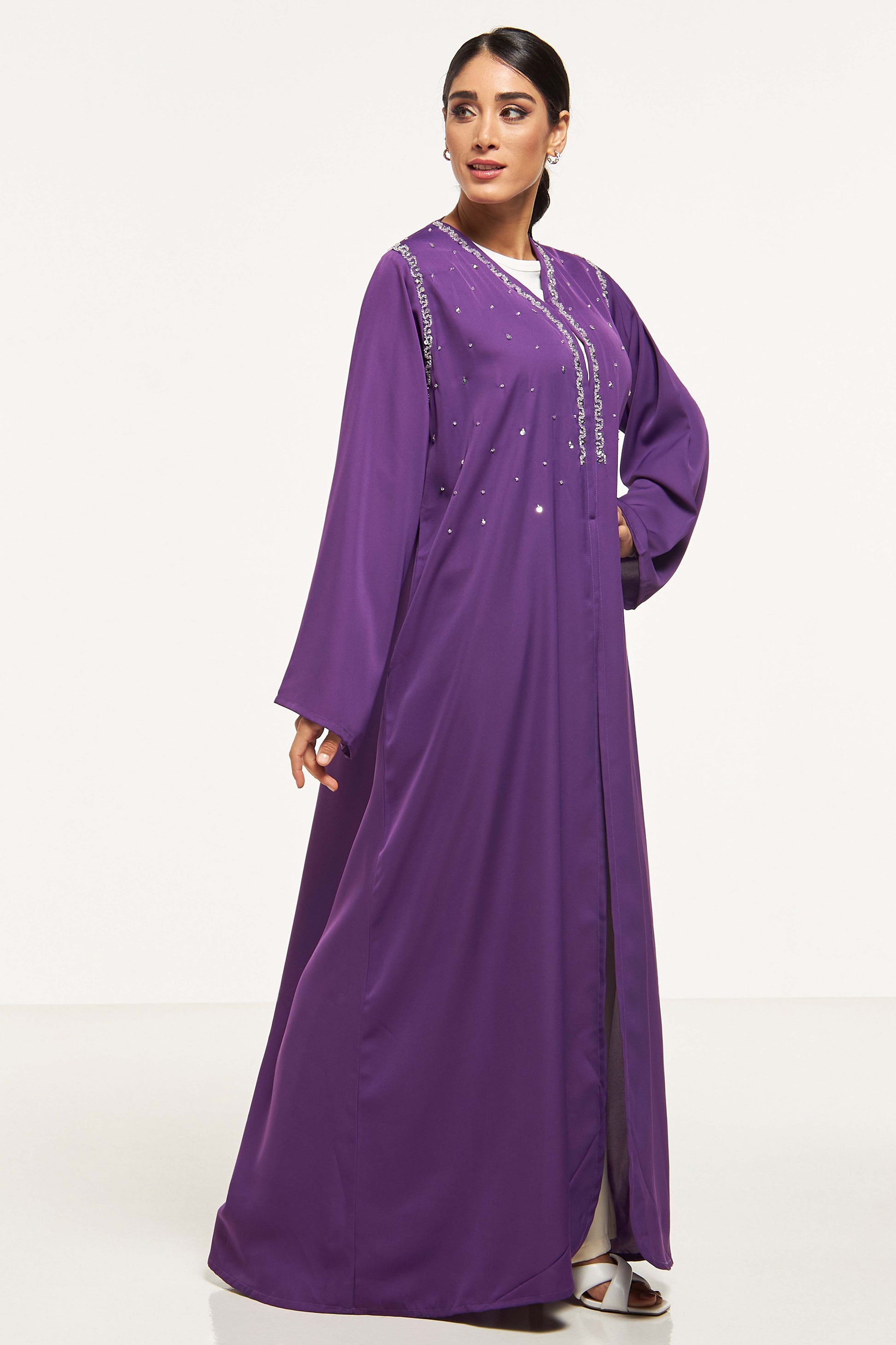 MOiSTREET Embellished Abaya with Sheila (8044663603427)