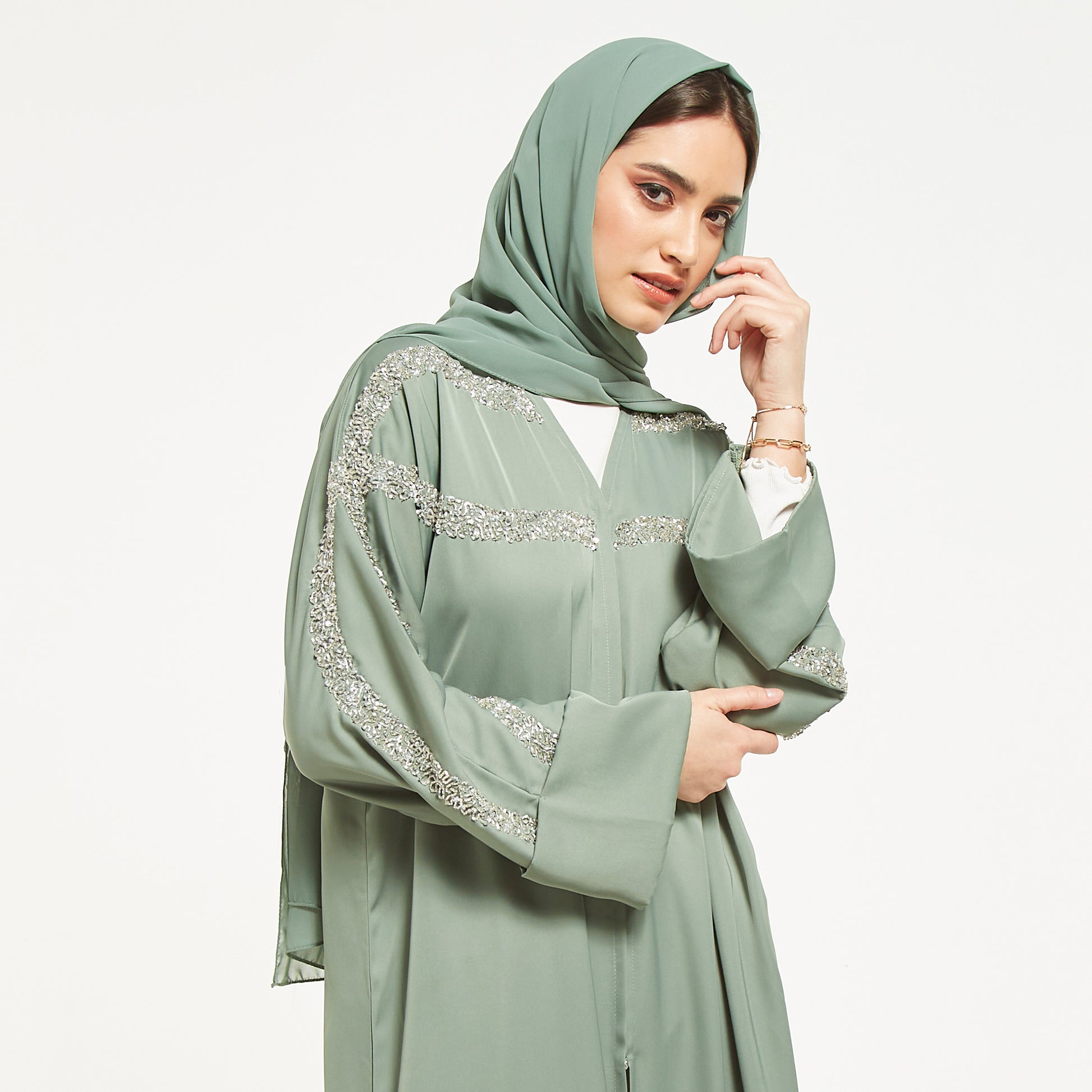 MOiSTREET Embellished Abaya with Sheila (8044680937699)