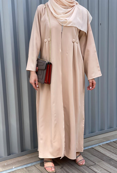MOiSTREET Barbie Crepe Tan Abaya Set with Buttons Detailing along with  Under Dress and Sheila (6701419528376)