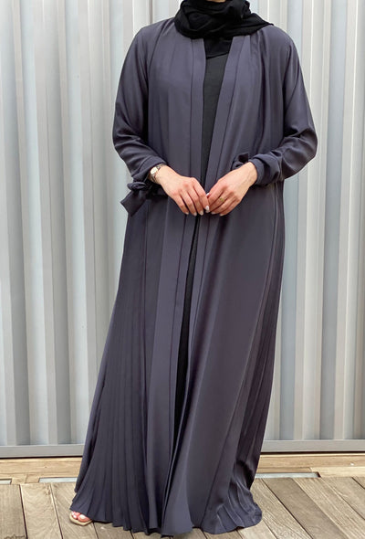 MOiSTREET Grey Nada  Abaya Set Comes with under dress & Sheila (6701419823288)