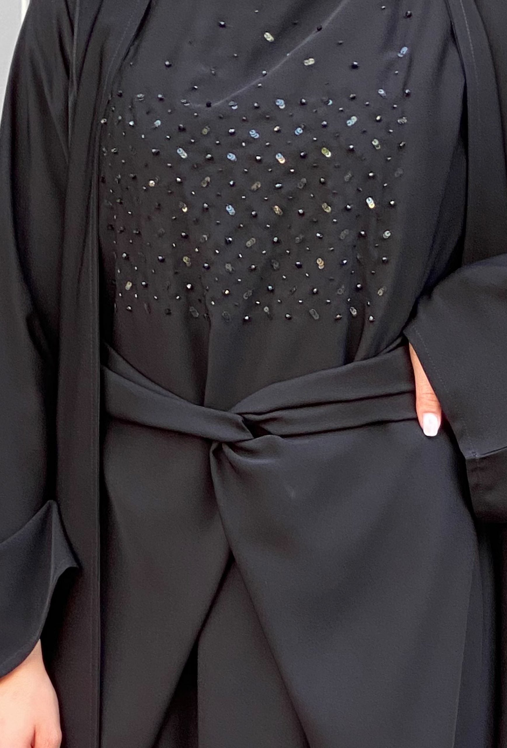 MOiSTREET Black Nada Abaya Set with Embroidered Under Dress (6701419888824)