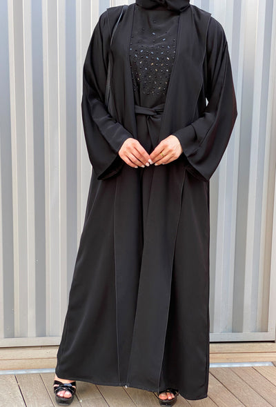 MOiSTREET Black Nada Abaya Set with Embroidered Under Dress (6701419888824)