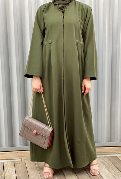 MOiSTREET Green Abaya Set with Buttons Detailing Comes with under dress & Sheila (6701419987128)