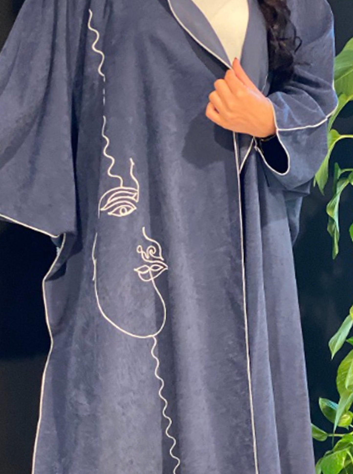 MOiSTREET Blue Bisht Style Abaya with Thread Work (6701420216504)