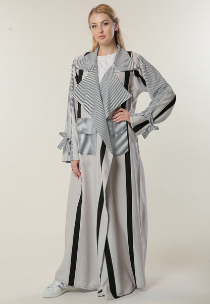 Shop Black & White Stripes Casual Abaya (6701408977080)