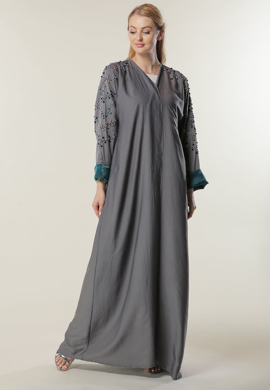 Shop Hand Embroidery Grey Abaya (6701412876472)