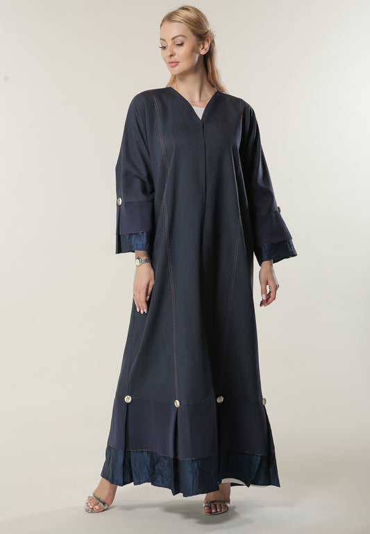 Shop Navy Milange Abaya With Pleated Hem (6701412909240)