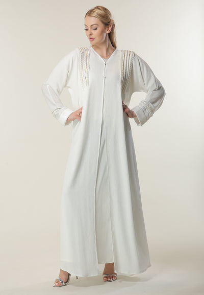 Shop White Abaya with Hand Work on shoulders (6701413040312)