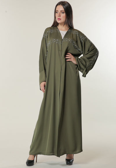 Shop Green Abaya embellished with handwork (6701409403064)
