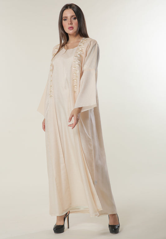 Shop Handwork Embellished Peach Organza Abaya (6701409435832)