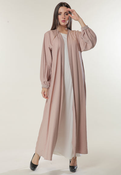 Pink Abaya with Beadwork on Elasticated Sleeves (6701409566904)