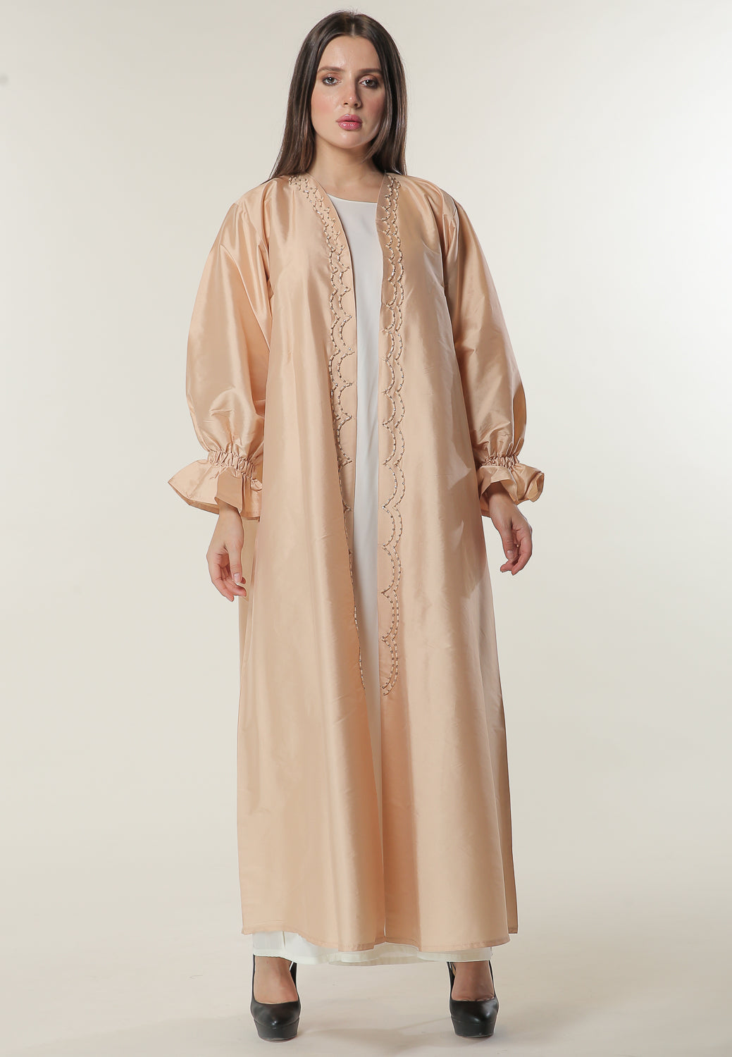 Peach Abaya Embellished with Handwork (6701409599672)