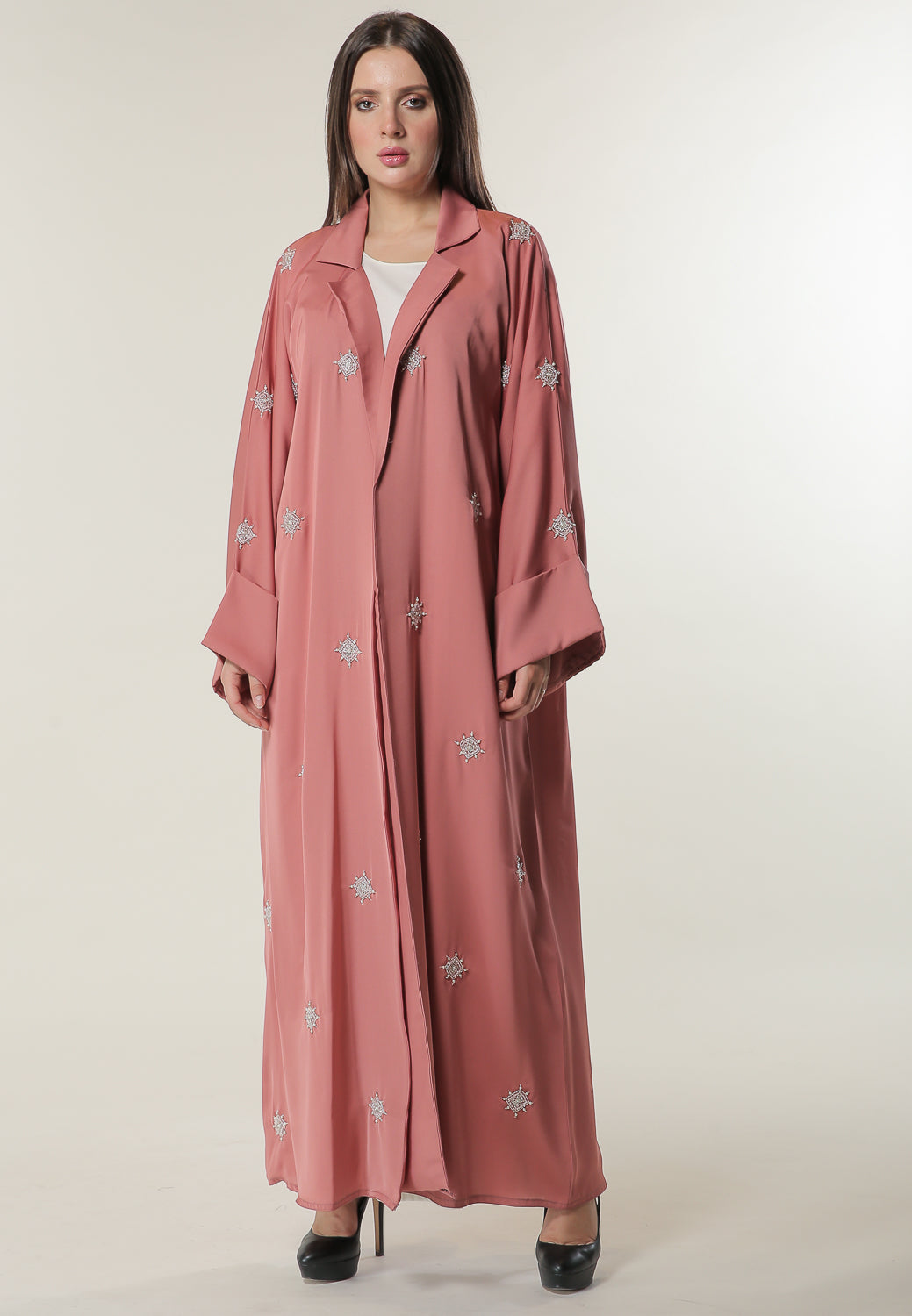 Shop Pink Abaya with Hand Beaded Motifs (6701409697976)