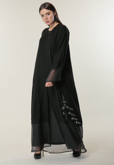 Black Abaya with Hand Embroidered Motifs (6701409763512)