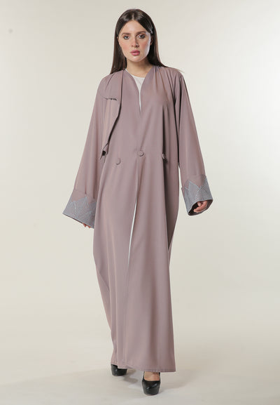 Shop Pink Abaya with embroidered Sleeve Cuffs (6701410189496)
