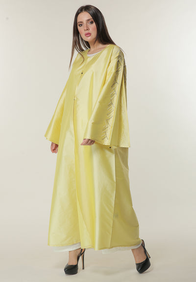 Shop Yellow Abaya with Embellished Sleeves (6701410255032)