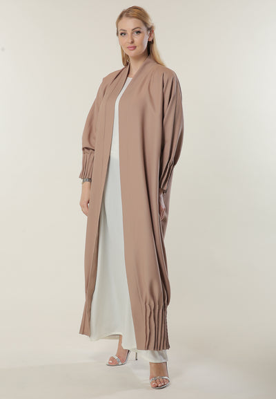 Shop Beige Abaya with Pleated hem and sleeves (6701410681016)
