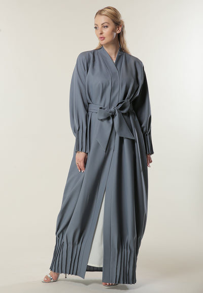 Shop Grey Abaya with Pleated Hem and Sleeves (6701410779320)