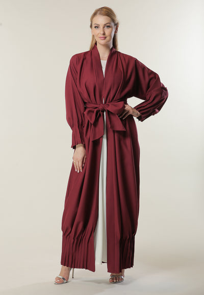 Shop Maroon Abaya with Pleated hem and sleeves (6701410844856)