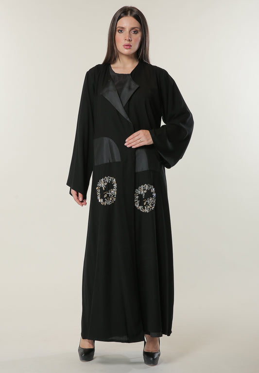 Shop Black Abaya with Abstract Beads and Threadwork (6701409140920)