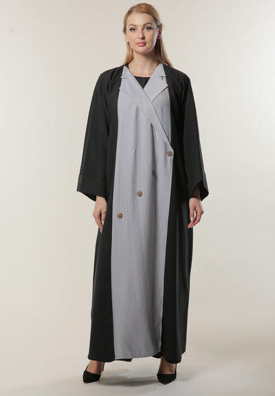 Shop Colorblock Casual Abaya with Button Detailing (6701410943160)