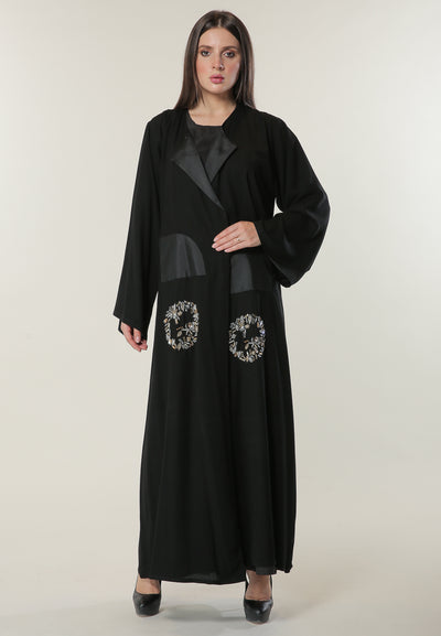 Shop Black Abaya with Abstract Beads and Threadwork (6701409140920)
