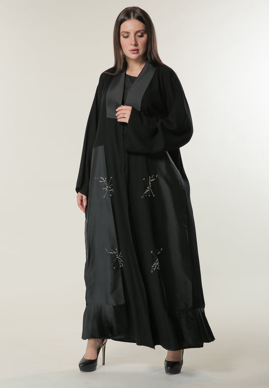 Shop Black Abaya with handwork and Pleated Tafta Hem (6701409173688)