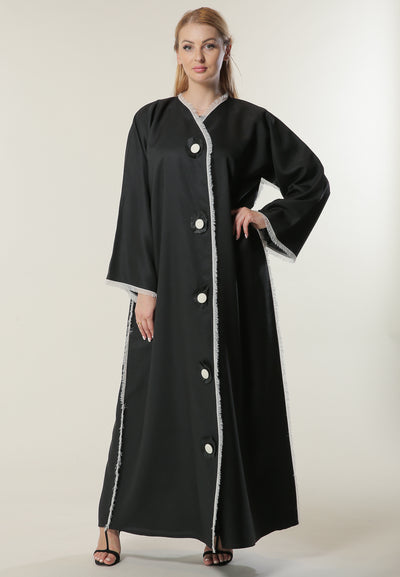 Shop Black Abaya with Fringed Lace (6701411172536)