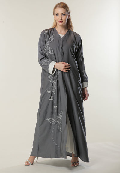 Shop Embellishment Grey Abaya for Women (6701412417720)