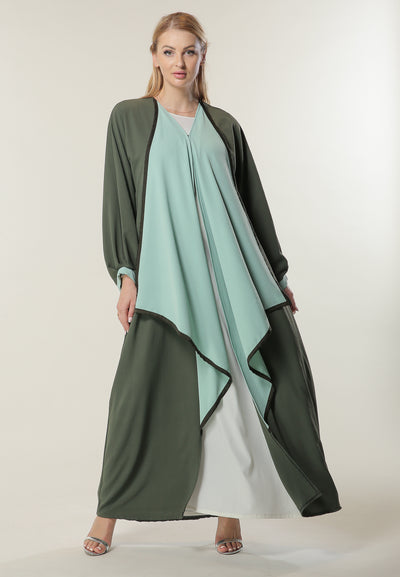 Shop Green Colorblock Casual Abaya for Women (6701412679864)