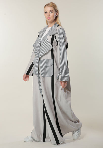 MOiSTREET Black & White Stripes Casual Abaya (6701408977080)