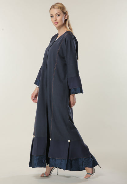 MOiSTREET Navy Milange Abaya With Pleated Hem (6701412909240)