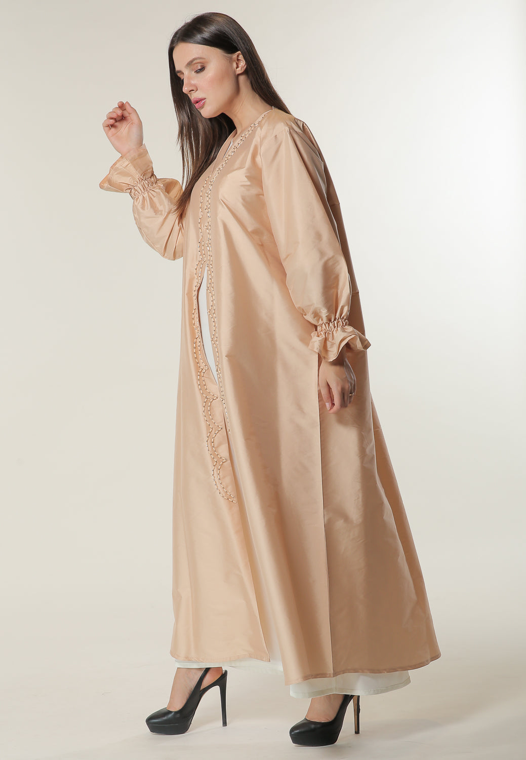 MOiSTREET Peach Abaya Embellished with Handwork (6701409599672)