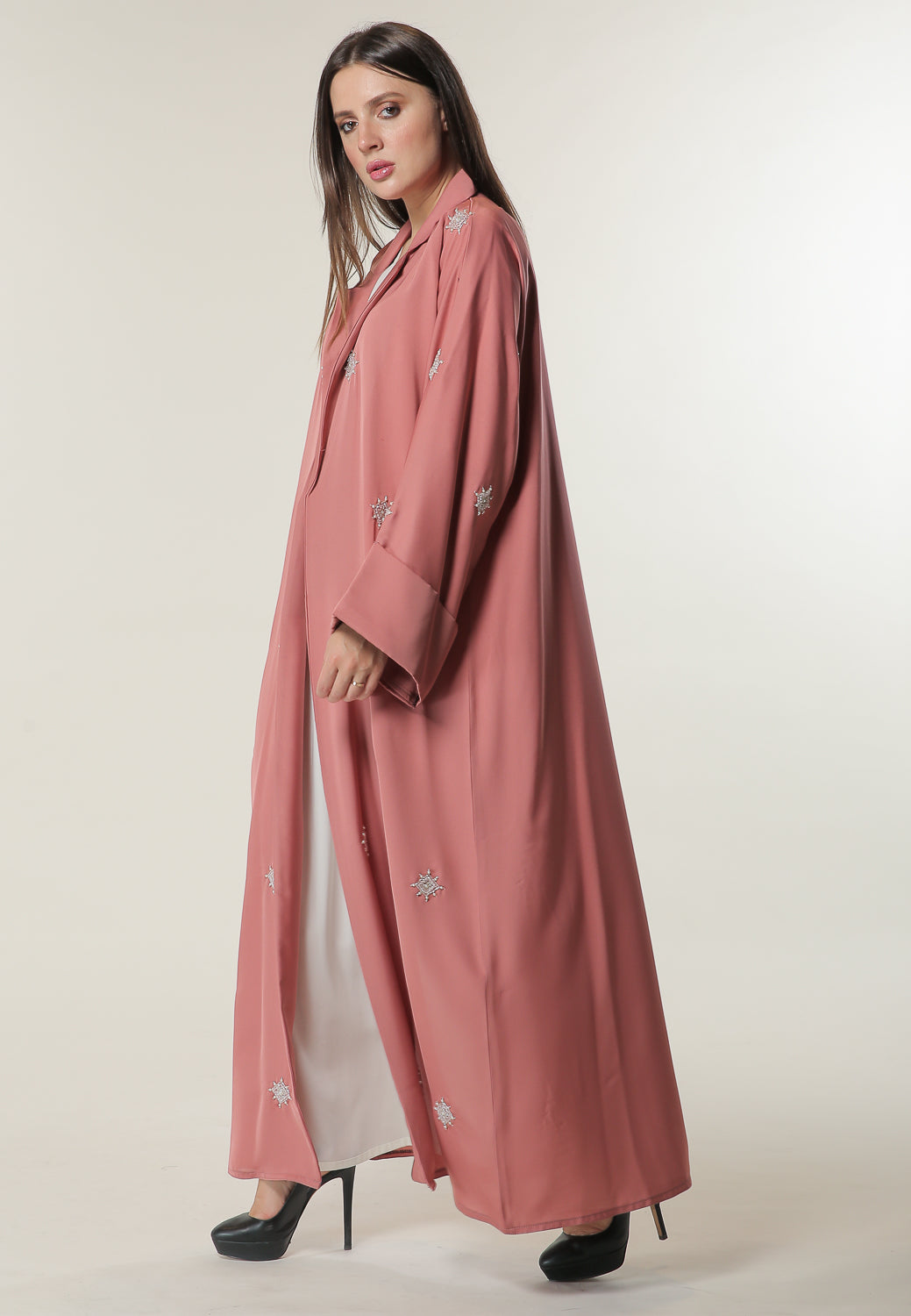 MOiSTREET Pink Abaya with Hand Beaded Motifs (6701409697976)