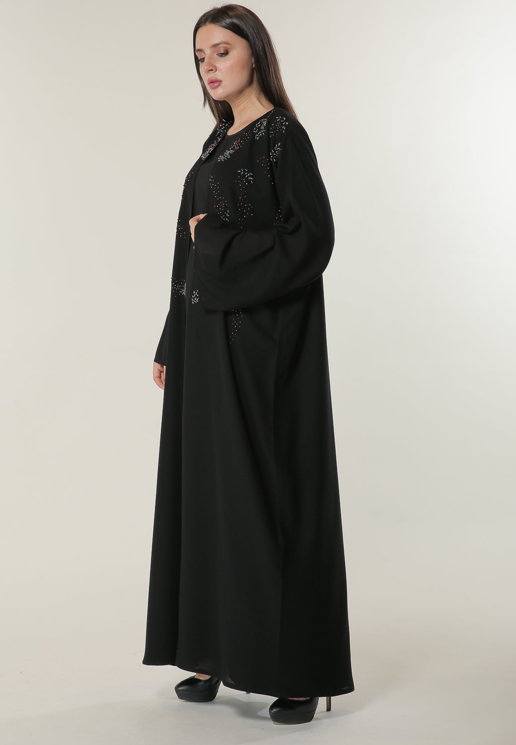 MOiSTREET Black Abaya with Abstract Handwork (6701409992888)