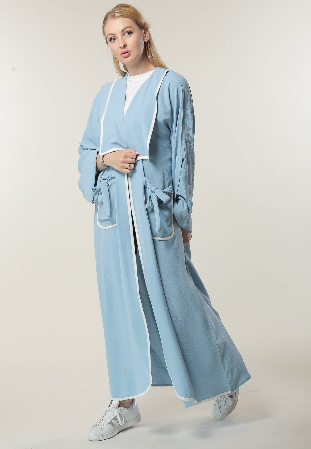 MOiSTREET Blue Casual Abaya With Pockets (6701410156728)