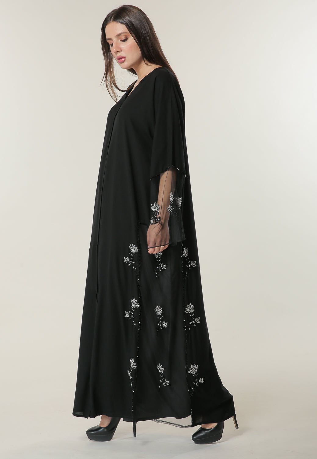 MOiSTREET  Hand Embroidered Motifs Abaya (6701410287800)